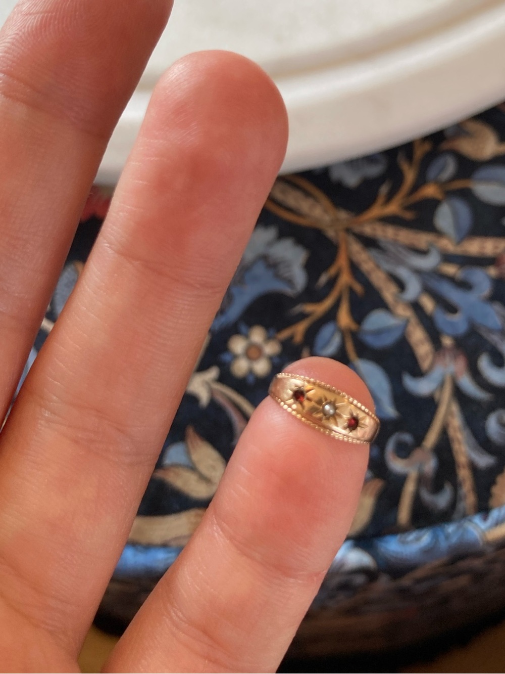 Antique Victorian 10K Rose-Cut Garnet & Seed Pearl Starburst Ring Tiny Size - Picture 12 of 12